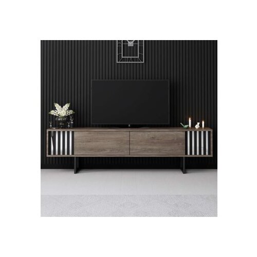 Hanah home TV polica Chrome Line Walnut Black Slike
