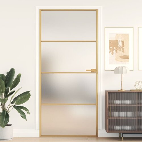 vidaXL Sobna vrata tanka zlatna 93x201 5 cm kaljeno staklo i aluminij Cijene