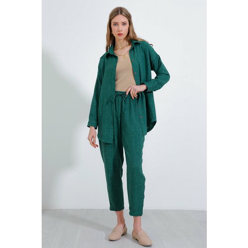 Bigdart Women's Emerald Green Oversize Linen Bottom Top Set 6622 Slike