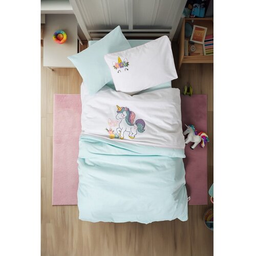 Mijolnir Bela/mentolno zelena bombažna otro&amp;scaron;ka posteljnina za otro&amp;scaron;ko posteljico z rjuho/4-delna 100x150 cm Dolly &amp;ndash; Slike