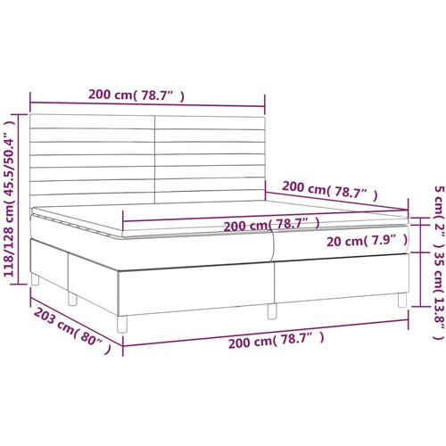  Krevet box spring s madracem LED svjetlosivi 200x200 cm tkanina Slike