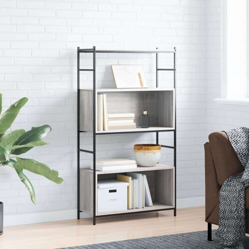  Regal za knjige siva boja hrasta 80x30x145 5 cm drvo i željezo Slike