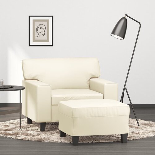  The Living Store Fotelj s stolčkom za noge krem 60 cm umetno usnje - Kavč S Stolčkom Za Noge, (21485088) Cene