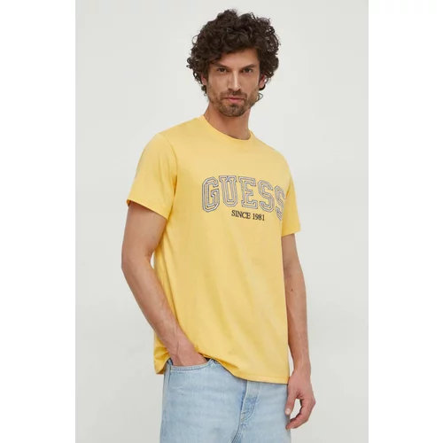 Guess Bombažna kratka majica moški, rumena barva