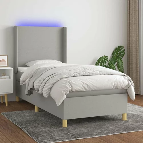  Box spring postelja z vzmetnico LED svetlo siva 80x200 cm blago, (20789464)