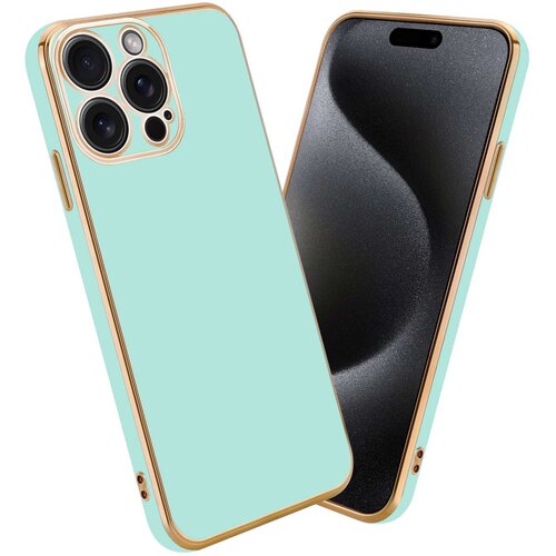 Cadorabo Ohi&amp;scaron;je, združljivo z Apple iPhone 15 PRO MAX in ble&amp;scaron;čeča metina zelena - zlata - Za&amp;scaron;čitni ovitek iz prožnega silikona TPU in z za&amp;scaron;čito kamere, (20860262) Slike