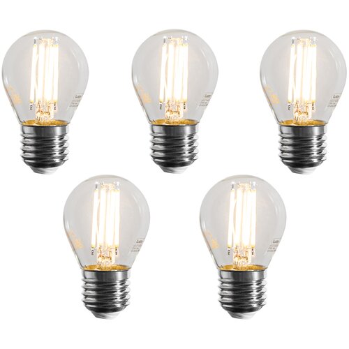 LUEDD Set van 5 E27 dimbare LED lampen filament G45 helder 4W 470 lm 2700K Slike