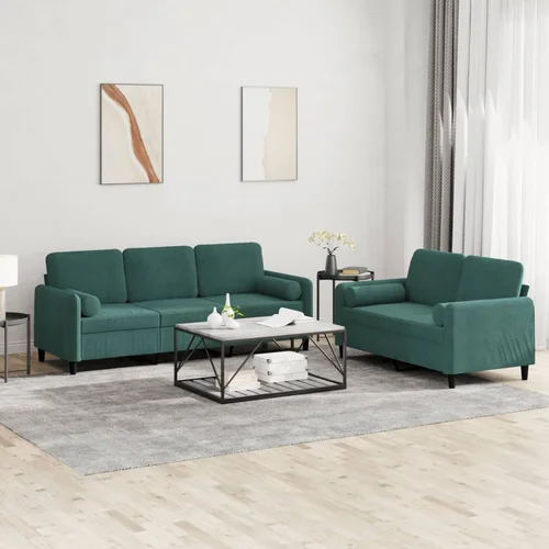 vidaXL 2-dijelni set sofa s jastucima tamnozeleni baršunasti