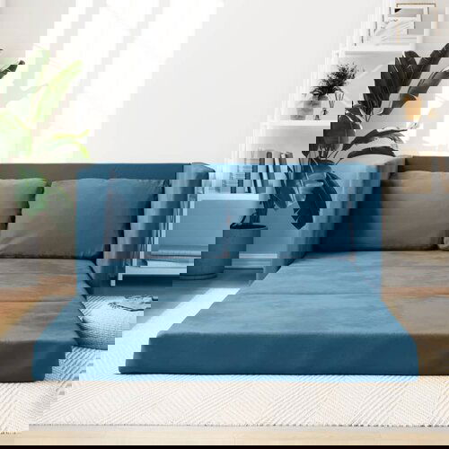 VidaXL Podni kauč na razvlačenje 2-u-1 plavi 122x204x55 cm bar&amp;scaron;unasti Slike