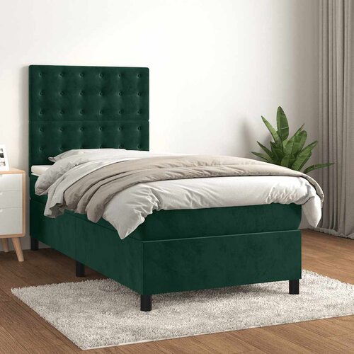 Box spring krevet s madracem tamnozeleni 90x190 cm bar&amp;scaron;unasti Slike