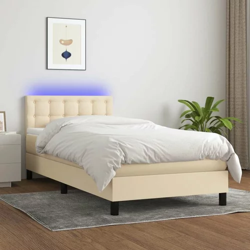  Box spring postelja z vzmetnico LED krem 90x200 cm blago, (20723328)
