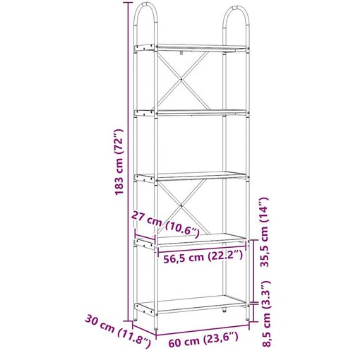 VidaXL Polica Dimljeni hrast 60 x 30 x 183 cm Konstruirano drvo Slike