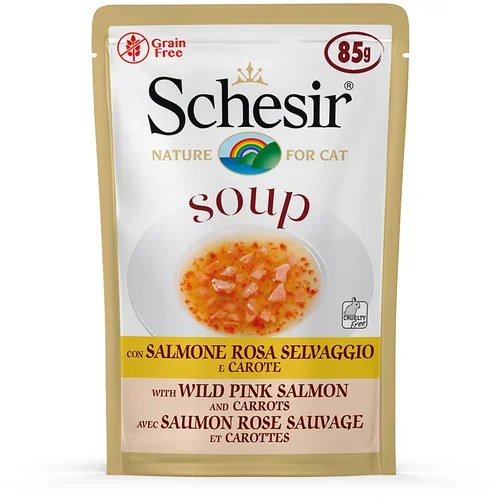 Schesir Cat Soup 24 x 85 g - Divji rožnati losos & korenje