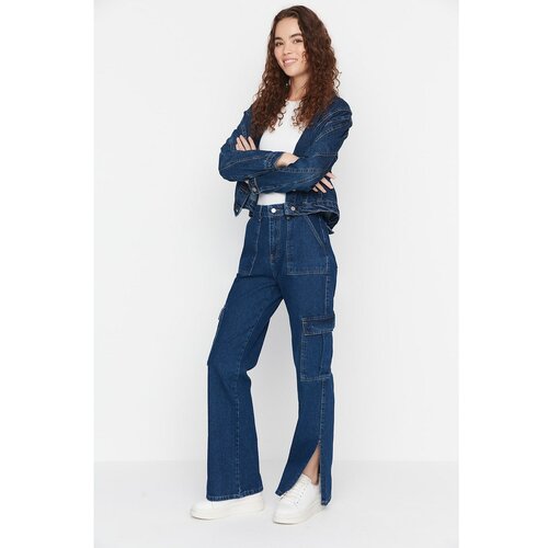 Trendyol Blue Cargo Pocket Slit High Waist 90's Wide Leg Jeans Cene