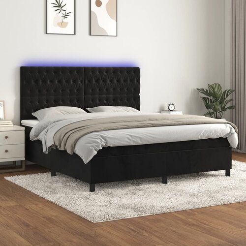 The Living Store Box spring postelja z vzmetnico LED črna 180x200 cm žamet - Box Spring Postelja, (21489047) Slike