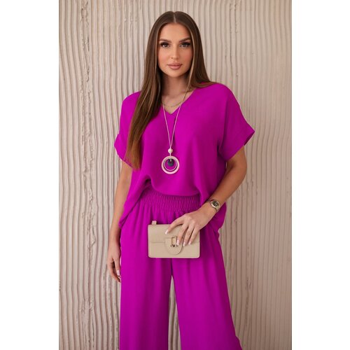 Kesi Włoski Set with necklace blouse + pants dark mint Cene