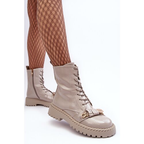 S. BARSKI Women&amp;#039;s Glossy Boots Workery with Ornament D&amp;amp;A Slike