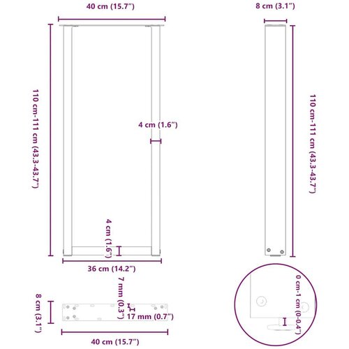  Noge za barsko mizo v obliki črke U, 2 kosa, bele barve, 40 x (110-111) cm, jeklo Slike