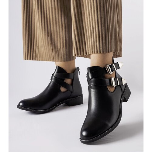 IDEAL SHOES Black cut-out ankle boots with buckles Franca Cene