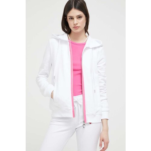 Love Moschino Pamučna dukserica za žene, boja: bijela, s kapuljačom, glatka Slike