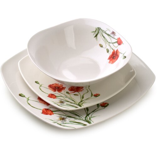 Mondex Jedilni servis Prima porcelan Lea Poppy 16,5 cm/18 cm/24 cm bela z rdečimi maki 18 kosov, (5000226028) Cene