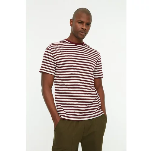 Trendyol Claret Red Men's Relaxed Fit Crew Neck Short Sleeve Striped T-Shirt