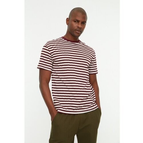 Trendyol Claret Red Men's Relaxed Fit Crew Neck Short Sleeve Striped T-Shirt Slike