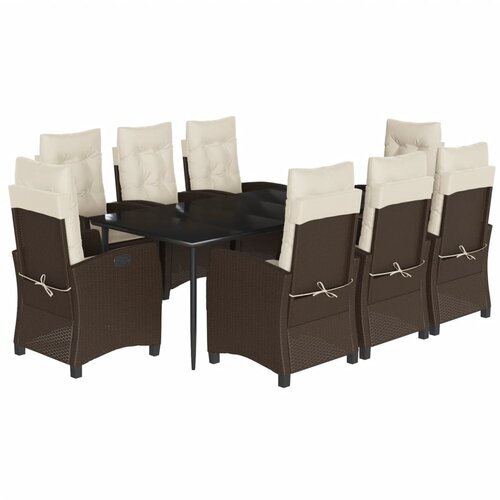 vidaXL 9-dijelni vrtni blagovaonski set s jastucima poliratan smeđi Cijene