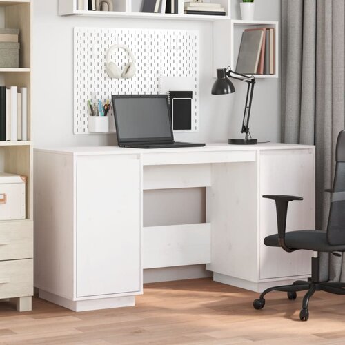 VidaXL Pisalna miza bela 140x50x75 cm trdna borovina Slike