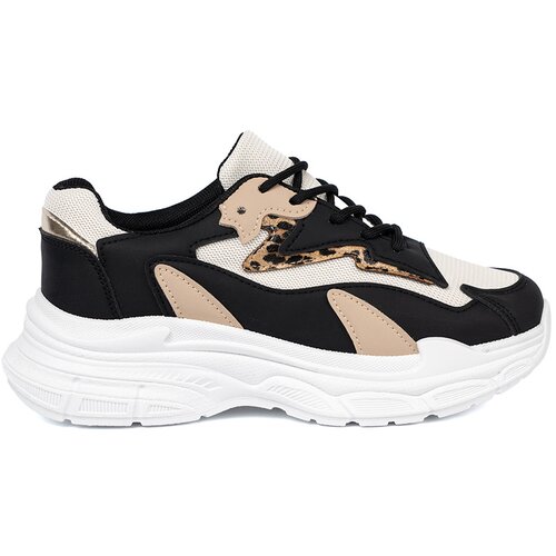 Shelvt Black and beige women&amp;#039;s sneakers with a thick sole Slike