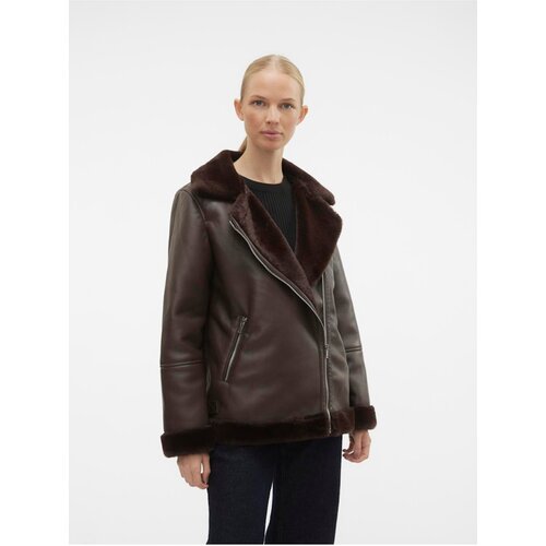 Vero_Moda Women&amp;#039;s Dark Brown Faux Leather Jacket Emmy - Women Slike