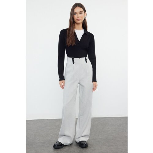 Trendyol Light Gray Button Detailed Wide Leg Woven Trousers Cene