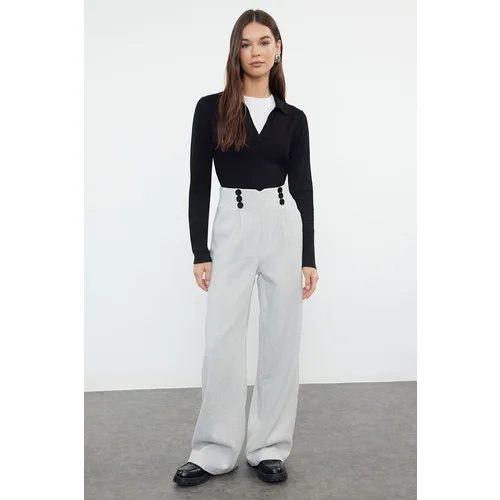 Trendyol Light Gray Button Detailed Wide Leg Woven Trousers