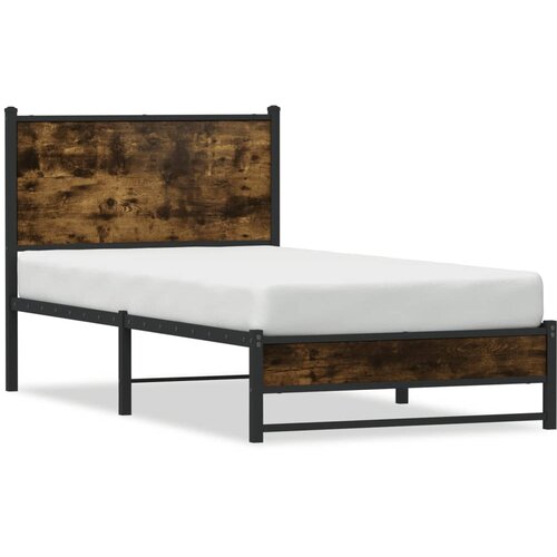 Maison Chic Kovinski Posteljni okvir - Enojna postelja - Postelja za odrasle brez vzmetnice dimljen hrast 80x200 cm, (21696496) Slike