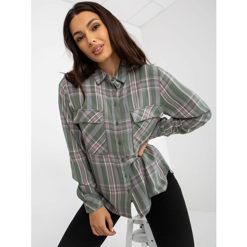 Fashion Hunters Women's khaki checkered shirt with pockets Slike