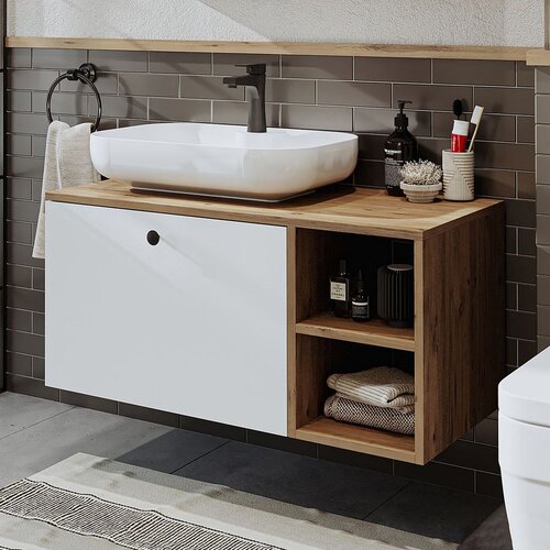 Hanah home kupatilski ormarić sa lavaboom 2516, 95 cm, atlantski bor / beli Cene
