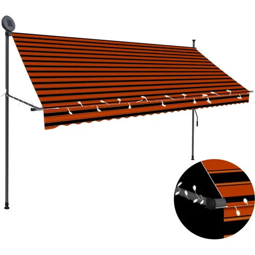 vidaXL Ročno zložljiva tenda z LED lučmi 300 cm oranžna in rjava