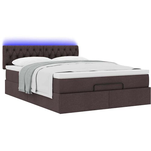  Otomanski krevet s madracem i LED tamnosmeđi 140x190 cm tkanine Slike