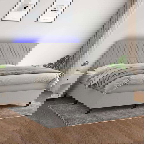  Box spring postelja z vzmetnico LED sv. siva 160x200 cm blago, (20937965) Cene