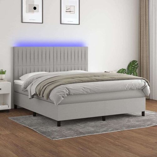  Krevet box spring s madracem LED svjetlosivi 160x200 cm tkanina Slike