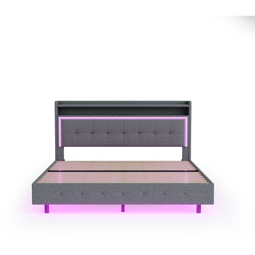 Lumor Oblazinjena postelja 160x200 cm iz lanene tkanine - z USB priključkom in LED osvetlitvijo - siva, (22150977) Cene