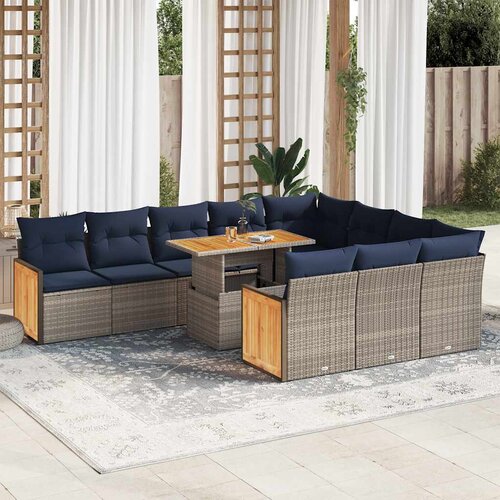 vidaXL 11-dijelni set vrtnih sofa poliratan i bagrem s jastucima sivi Cijene