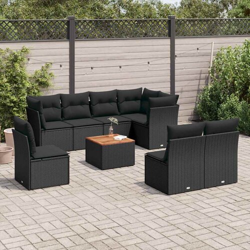  9-dijelni set vrtnih sofa s jastucima crni od poliratana Crna 62 x 62 x 69 cm Slike