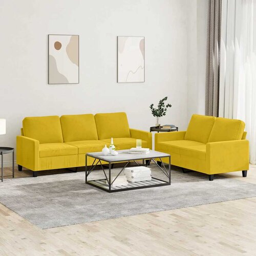  2-dijelni set sofa s jastucima žuti baršunasti Cene