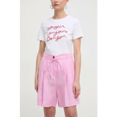Marella Lanene kratke hlače boja: ružičasta, bez uzorka, visoki struk