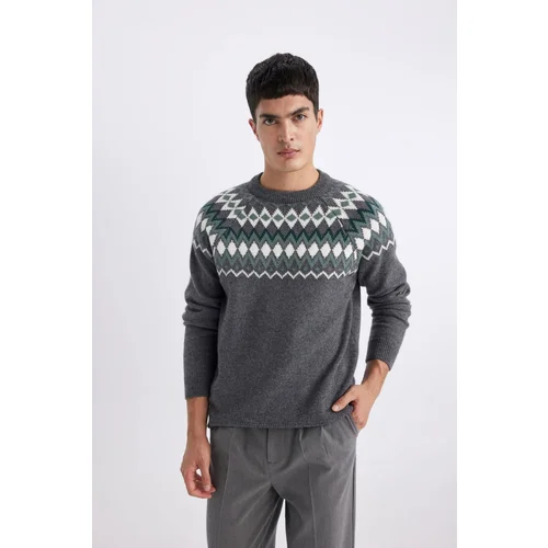 Defacto Standard Fit Patterned Crew Neck Sweater