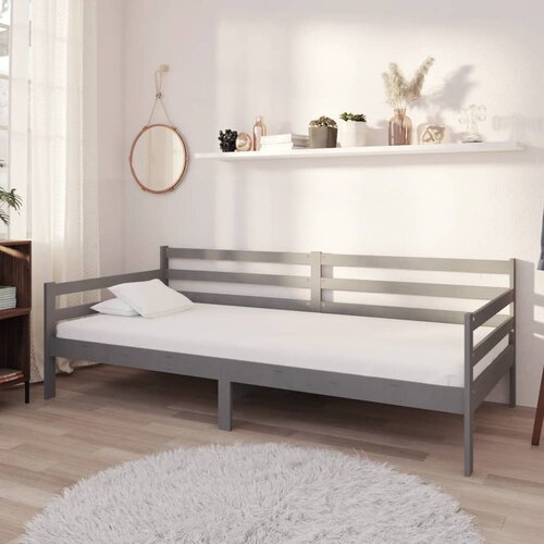 VidaXL Dnevni ležaj s madracem 90 x 200 cm sivi od masivne borovine Slike