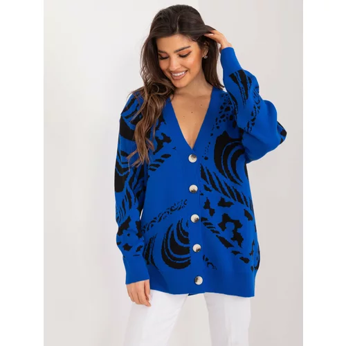 Fashion Hunters Cobalt blue oversize cardigan with patterns