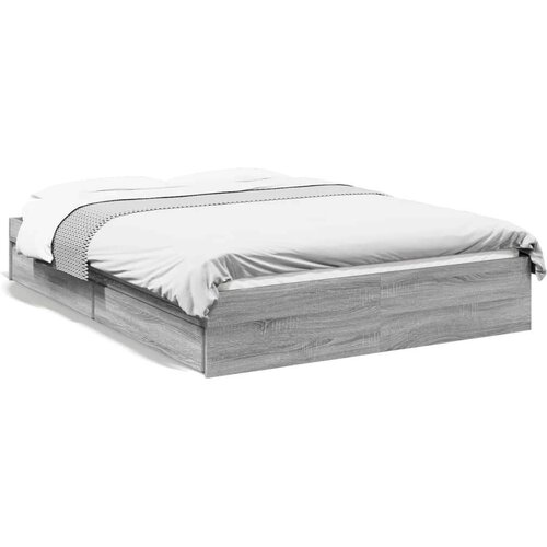  Posteljni okvir s predali siva sonoma 135x190cm inženirski les Slike