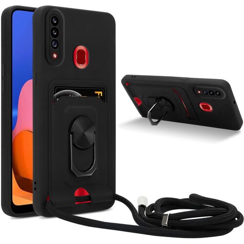 Cadorabo Verižica za mobilni telefon s funkcijo stojala, združljiva z Samsung Galaxy A20s v črna barvi - silikonski za&scaron;čitni pokrov z nastavljivim trakom, (20860386) Cene